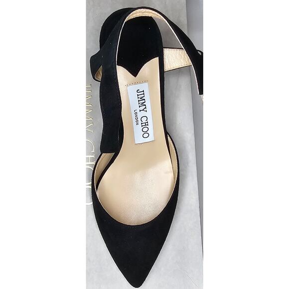 Jimmy Choo Black Suede Block Heels Ankle Strap Pointed Toe Shoes - Picture 14 of 15